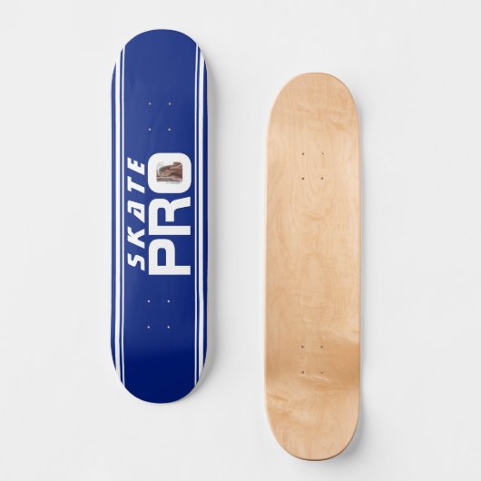 Schaats Pro Photo Gestreept Blauw & Wit Skateboard (Voorkant)