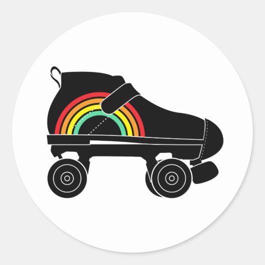 schaats-regenboog met quadroller ronde sticker (Voorkant)