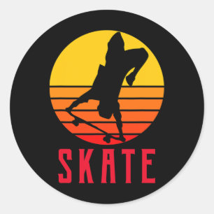 Schaats Retro Vintage Skateboarder Skateboarden Ronde Sticker