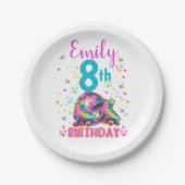 Schaats Roller Disco Verjaardagsmeisje Matching Papieren Bordje (Voorkant)