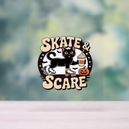 Schaats & Scare – Schattigee zwarte kat rolschaats Acryl Bord (Neutraal)