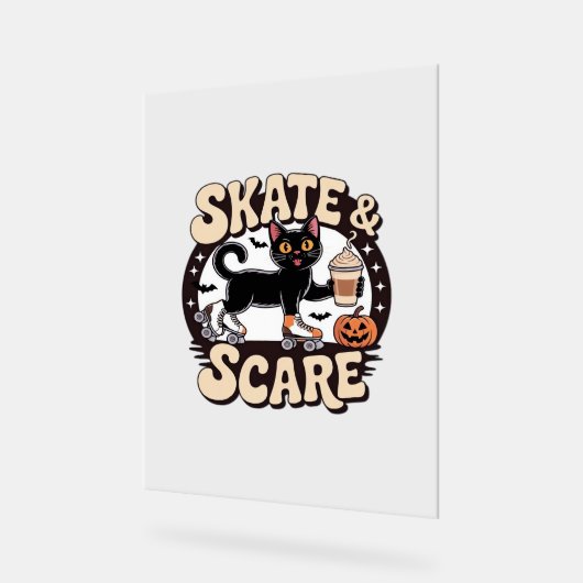 Schaats & Scare – Schattigee zwarte kat rolschaats Acryl Bord (Hoek)