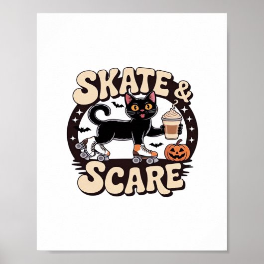 Schaats & Scare – Schattigee zwarte kat rolschaats Poster (Voorkant)
