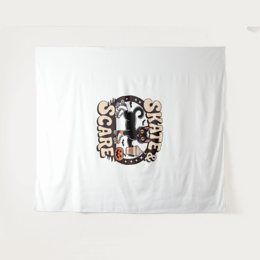 Schaats & Scare – Schattigee zwarte kat rolschaats Wandkleed (Voorkant (horizontaal))