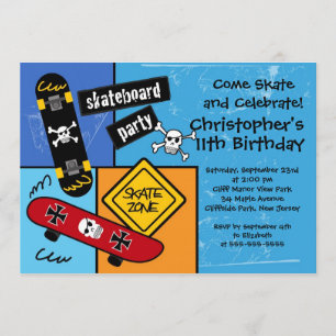 Schaats Skateboard Party Birthday Invitations Kaart