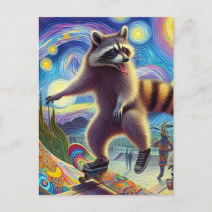 Schaatsen adorable surreële wasbeer briefkaart
