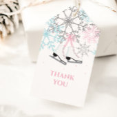 Schaatsen en sneeuwvlokken roze blauw zilver cadeaulabel