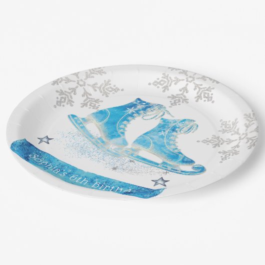Schaatsen gepersonaliseerde verjaardag papieren bordje (Gekanteld)