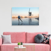 Schaatsen langs windmolen en riet canvas (Insitu (Woonkamer))