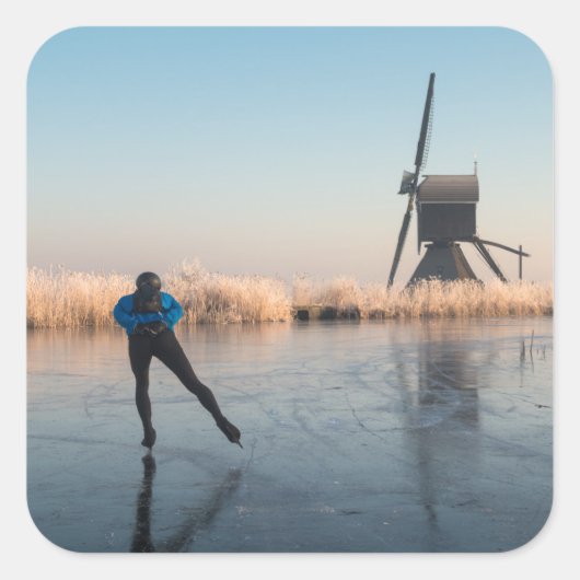Schaatsen langs windmolen en riet sticker (Voorkant)