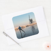 Schaatsen langs windmolen en riet sticker (Envelop)