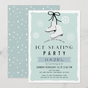 Schaatsen Party Winter Blue Retro Verjaardag Kaart