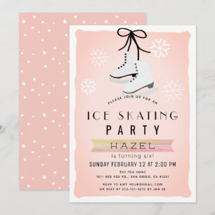 Schaatsen Party Winter Roze Retro Verjaardag Kaart