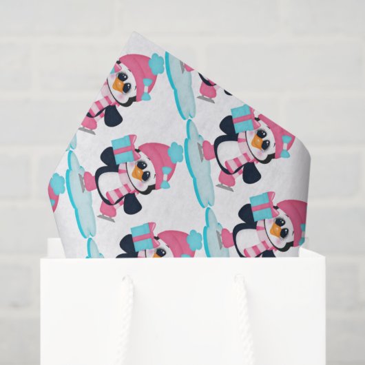 Schaatsen Penguin Kerstpapier Tissuepapier (Cadeauzakje)