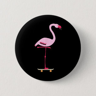 Schaatsen Roze Flamingo Cool Grappig Grafisch  Ronde Button 5,7 Cm