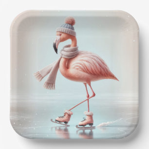 Schaatsen Roze Flamingo Papieren Bordje