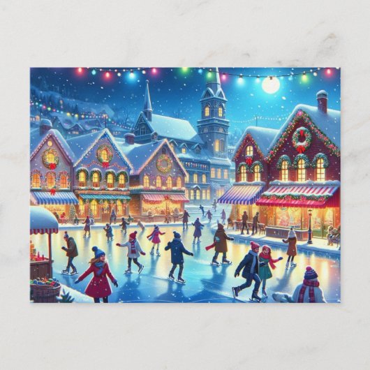 Schaatsen van het Kerstdorp Schaatsen Scène Schild Briefkaart (Voorkant)