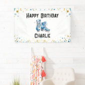 Schaatsen Verjaardag Blauw Goud Party Spandoek (Insitu)