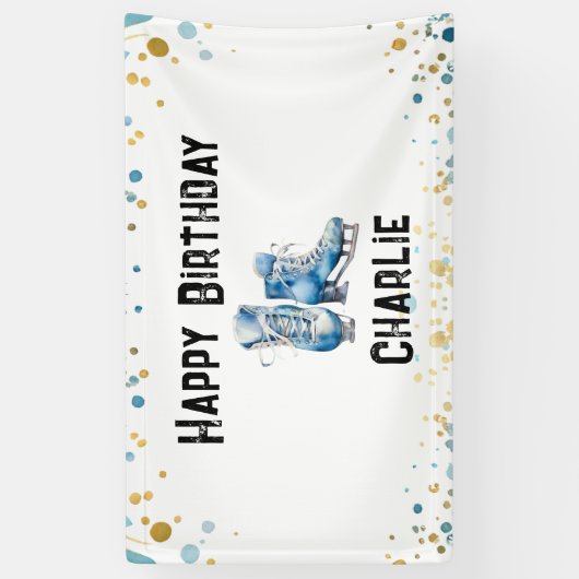 Schaatsen Verjaardag Blauw Goud Party Spandoek (Verticaal)