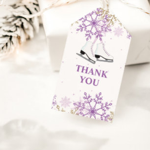 Schaatsen Verjaardag Paars en Goud Sneeuwvlok Cadeaulabel