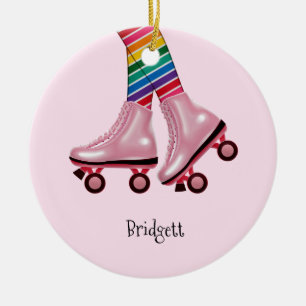 Schaatsen voor kleurrijke regenboog en roze roller keramisch ornament