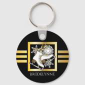 Schaatsen Zwart Goud Girly Moderne Naam Sjabloon Sleutelhanger (Voorkant)