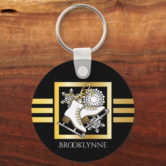 Schaatsen Zwart Goud Girly Moderne Naam Sjabloon Sleutelhanger (Voorkant)