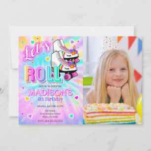 Schaatsende Eenhoorn Verjaardag Tie Dye Neon Foto Kaart