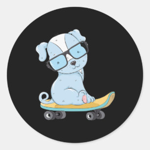 Schaatsende Hond Puppy Grappige Skateboard Schatti Ronde Sticker
