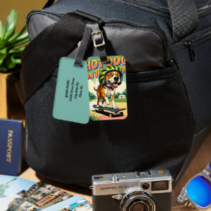 Schaatsende Hond Zomer Grappig Retro Strand Bagagelabel