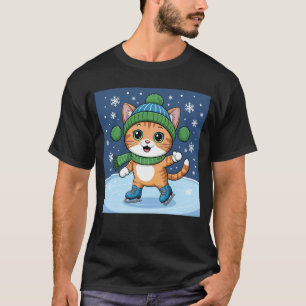 Schaatsende kat Schattig wintersport Dier Grappig T-shirt