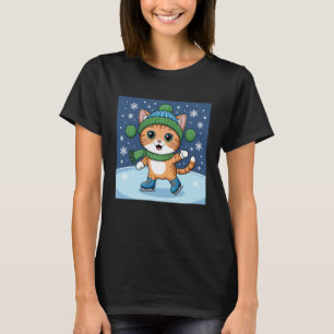 Schaatsende kat Schattig wintersport Dier Grappig T-shirt