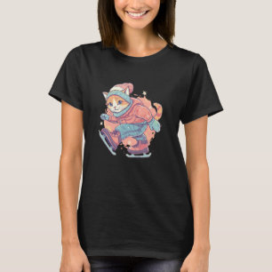 Schaatsende kattenoutfit voor katten en winterpret t-shirt