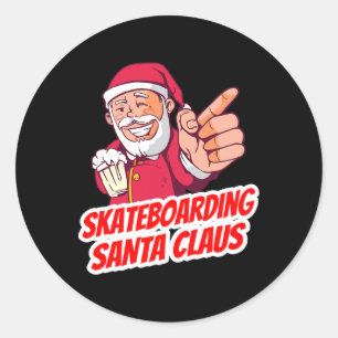 Schaatsende Kerstman Kerstvakantie Skateboarden Ronde Sticker