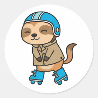 Schaatsende Luiaard Ronde Sticker