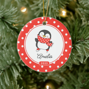 Schaatsende Pinguïn Meisjes Kerst Ornament