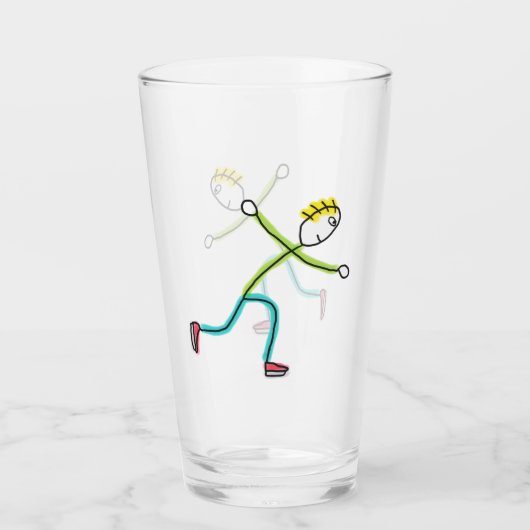 Schaatsende Stickman Glas (Voorkant)