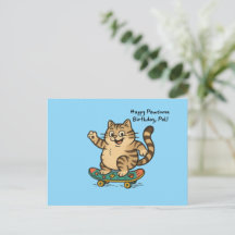 Schaatsende tabby kat VERJAARDAGSKAART