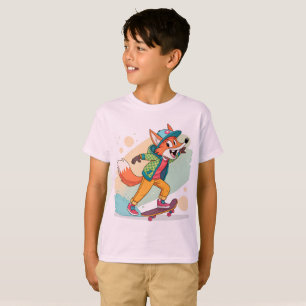 Schaatsende Vos Cartoon Karakter T-Shirt Ontwerp