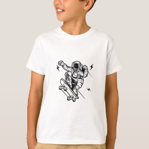 Schaatser Astronaut Zwarte Lijn Kunst T-shirt