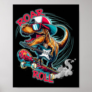 Schaatser Gitaar T-rex Brul Rol Dinosaurius Voor J Poster