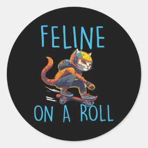 Schaatser Kat Liefhebber Skateboarden Skateboarder Ronde Sticker