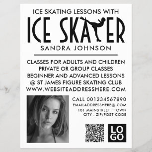 Schaatser Silhouet Logo, Schaatsles Advertentie Flyer