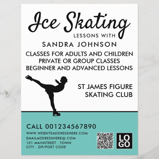 Schaatser Silhouet, Schaatsles Advertentie Flyer (Voorkant)