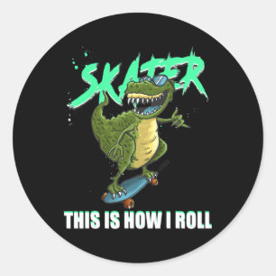 Schaatser T-rex Dinosaur Dit Is Hoe Ik Skateboard  Ronde Sticker