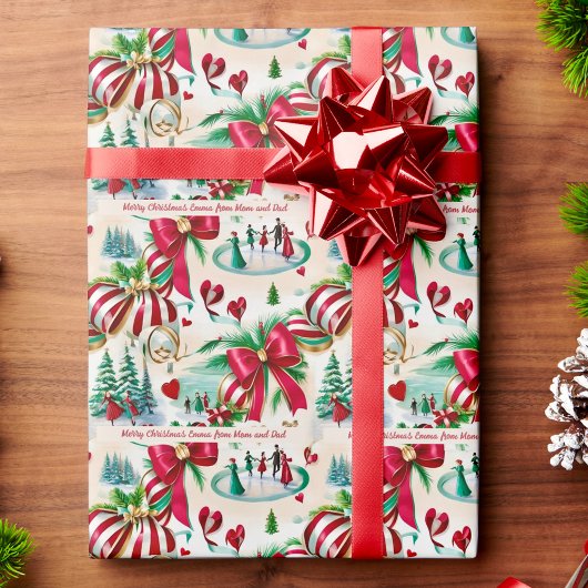 schaatsers en linten aangepaste tekst cadeaupapier