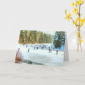 Schaatsers op een vijver Aquarel Winterlandschap Kaart (Gele Bloem)
