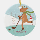 Schaatshockey rendier gedateerd kerst ornament (Voorkant)