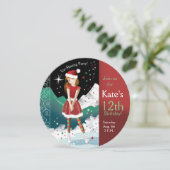 Schaatsmeisje 12e verjaardagsfeestje kaart (Staand voorkant)