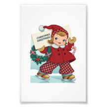 Schaatsmeisje Retro kerstgroeten